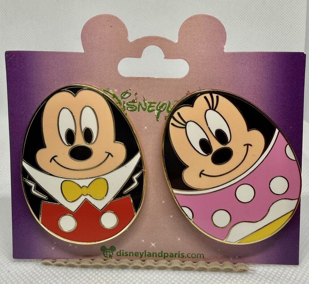 Disney Pins Disneyland Paris Mickey &Minnie Mouse Easter Egg Shaped 2-Pins